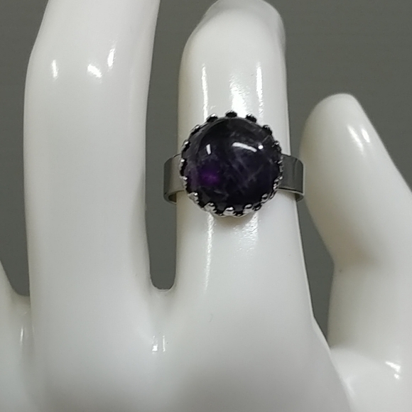 Amethyst Ring Natural Gemstone Adjustable Stainless-Steel Ring Amethyst Crystal - Picture 3 of 12